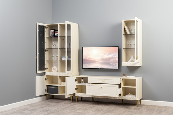 Шкаф навесной Марион 16.334 слоновая кость С341 PE, слоновая кость 6898 ПВХ (собирается на любую сторону)