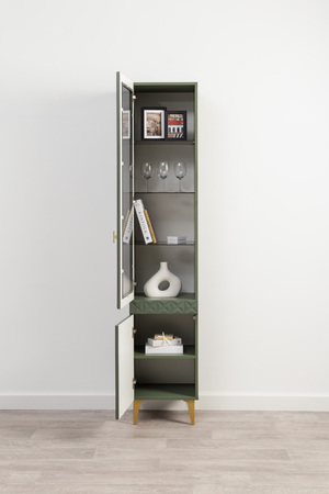 Гостиная Марион композиция 1 дымчатый зеленый K521, олива шагрень AG 1050 ПВХ, белый PE шагрень (собирается на любую сторону)