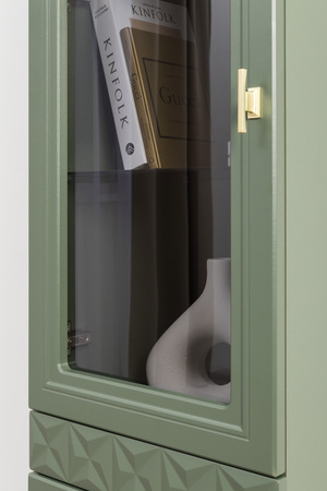 Шкаф-витрина Марион 16.397.01 дымчатый зеленый K521, олива шагрень AG 1050 ПВХ (собирается на любую сторону)