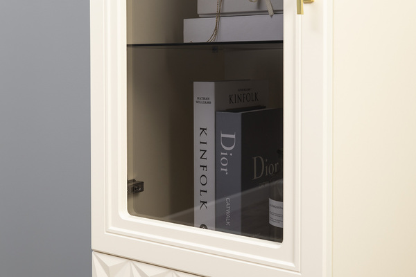 Шкаф-витрина Марион 16.397.01 слоновая кость С341 PE, слоновая кость 6898 ПВХ (собирается на любую сторону)