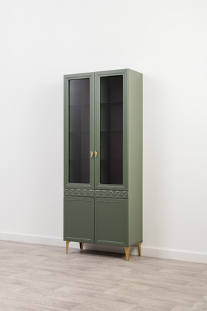 Шкаф-витрина Марион 16.397.02 дымчатый зеленый K521, олива шагрень AG 1050 ПВХ