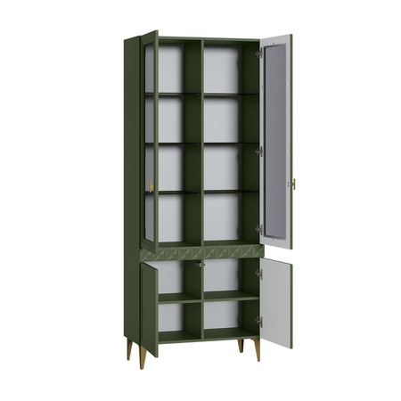 Гостиная Марион композиция 2 дымчатый зеленый K521, олива шагрень AG 1050 ПВХ, белый PE шагрень (собирается на любую сторону)