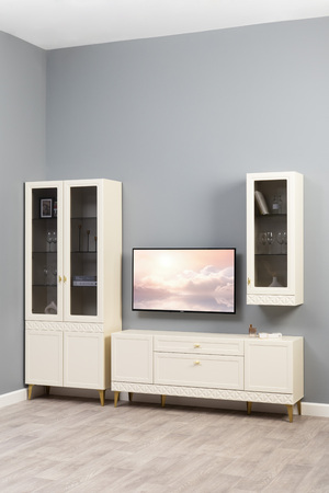 Гостиная Марион композиция 1 слоновая кость С341 PE, слоновая кость 6898 ПВХ, белый PE шагрень (собирается на любую сторону)