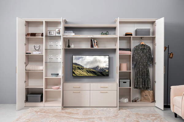 Тумба под ТВ Ричфорд 16.61 кашемир 5981 BS, моно керамика D166-2 ПВХ, белый PE шагрень