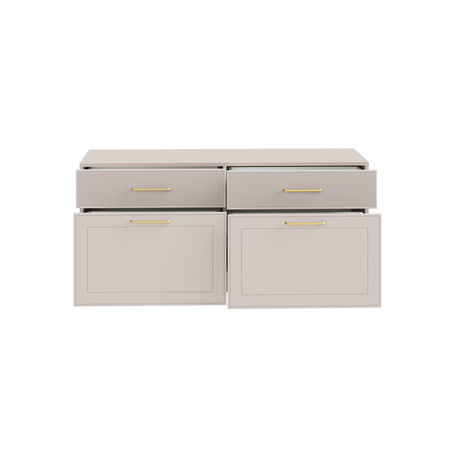 Гостиная Ричфорд композиция 2 с карнизами, кашемир 5981 BS, моно керамика D166-2 ПВХ, белый PE шагрень (собирается на любую сторону)